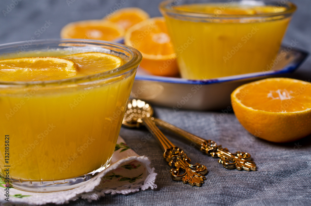 Orange jelly in glass