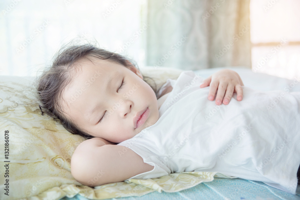 custom made wallpaper toronto digitalLittle Asian girl sleeping on bed at day time