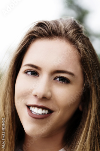 Teen Caucasian Woman Outdoor Smiling Portrait Closeup