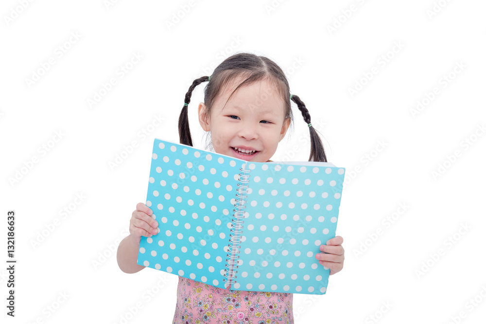 Little Asian girl reading book over white background Little Asian girl reading book over white background