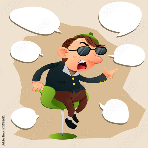 cartoon commentator with speech bubble