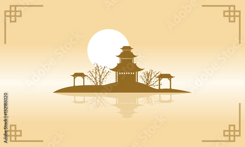 Chinese of pavilion scenery silhouette