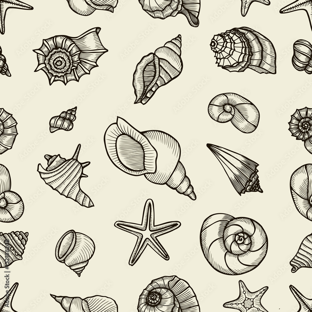 Seashell seamless pattern. Seashell seamless pattern.