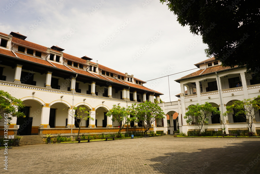 A large pavement field in the middle of Lawang Sewu building photo taken in Semarang Indonesia