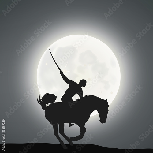 A Japanese Warrior Under The Moonlight 