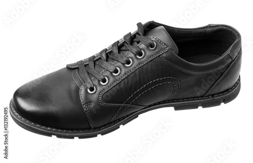 Black male shoe isolated on white background. Top and side view 