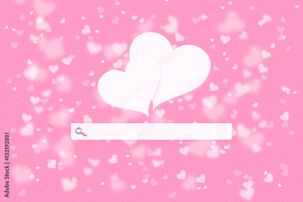 Pink colored artistic blurred hearts with blank search toolbar illustration background.