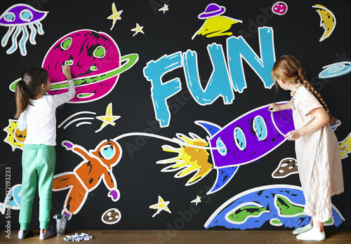 Kids Imagination Space Rocket Joyful Graphic Concept photo