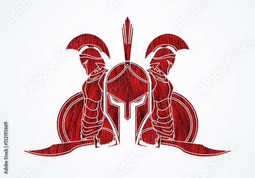 Spartan warrior pose designed using red grunge brush graphic vector.