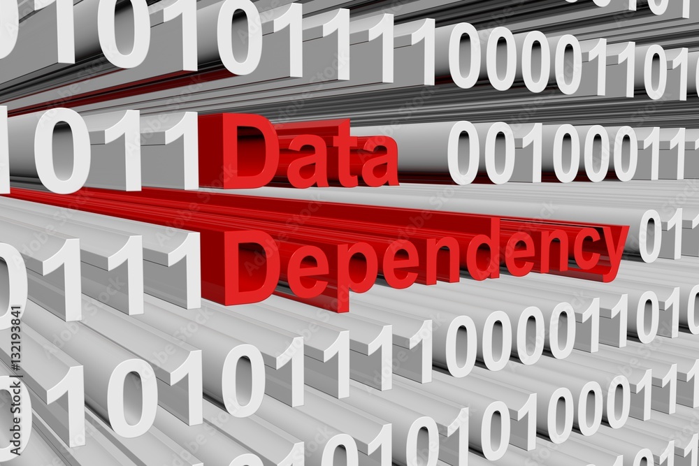 data dependency in the form of binary code, 3D illustration
