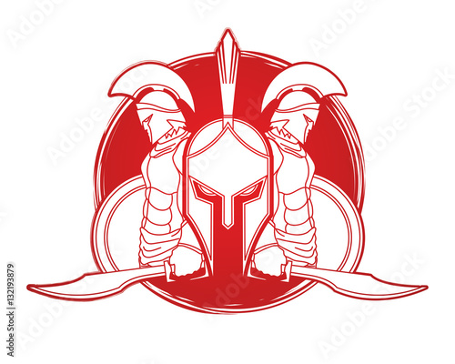 Spartan warrior pose designed on grunge circle background  graphic vector.