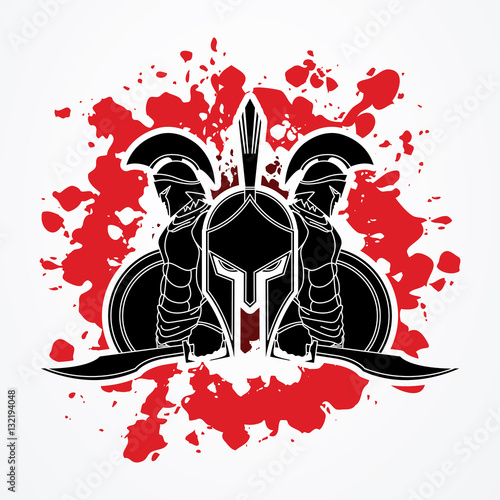 Spartan warrior pose designed on splatter blood background  graphic vector.