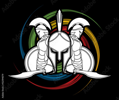 Spartan warrior pose designed on spin wheel background  graphic vector.