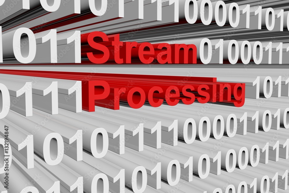 Stream processing in a binary code 3D illustration
