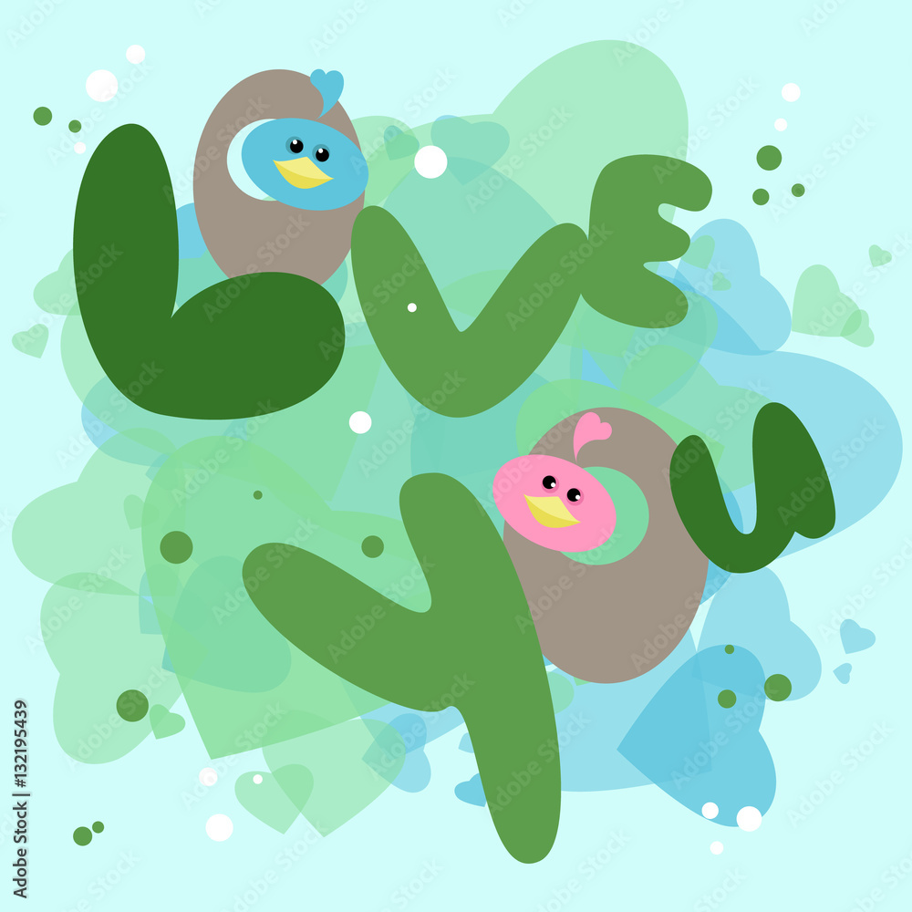 Fototapeta premium Postcard on Valentine's Day, love you. Birds in the nest. Vector