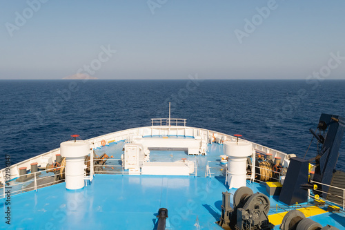 Canvas Print Front of a ferry boat while travelling at the sea.