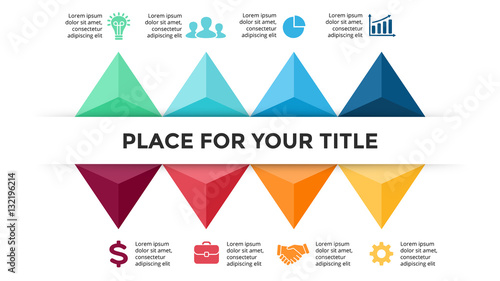 Vector arrows triangles timeline infographic, diagram chart, graph. Business concept with 8 options, parts, steps, processes. 16:9. Ready for presentation slide.