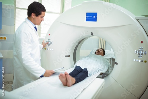 Patient undergoing CT scan test