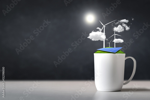 power plant it's clean energy with mug on table concept.