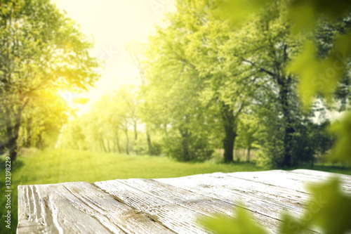 wooden table and spring time 