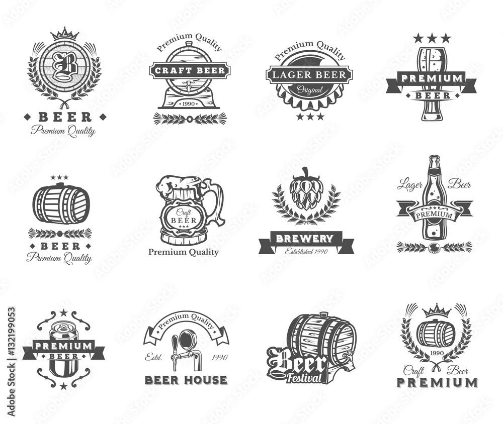 Collection of retro beer emblems, badges, stickers Collection of retro beer emblems, badges, stickers