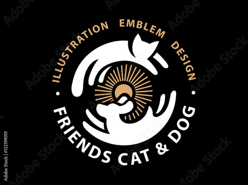 Cat and dog friends emblem, logo