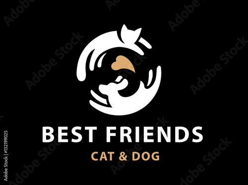 Cat and dog friends emblem, logo