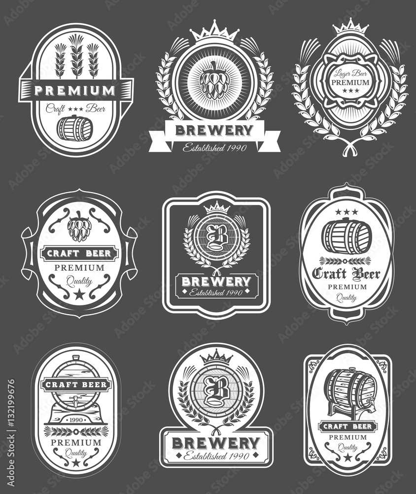Collection retro beer emblems, badges, stickers