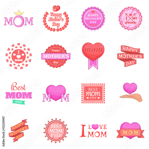 Mother Day icons set. Cartoon illustration of 16 Mother Day vector icons for web