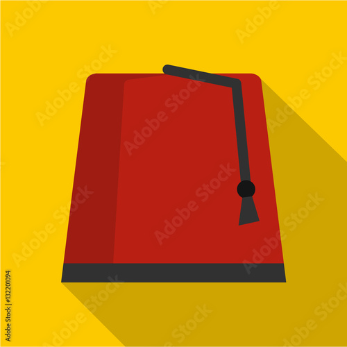 Red turkish fez icon. Flat illustration of turkish fez vector icon for web isolated on yellow background