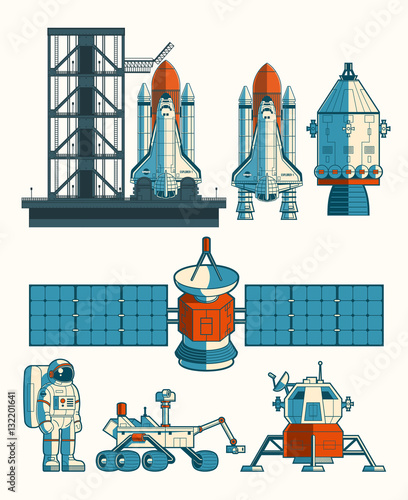 Set vector flat illustration on the space theme