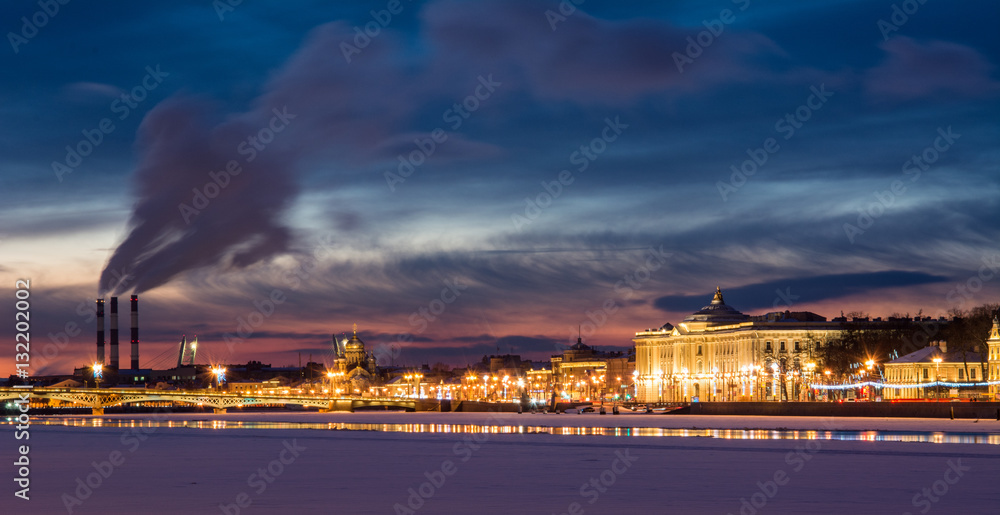 Winter view of Saint Petersburg's Neva river