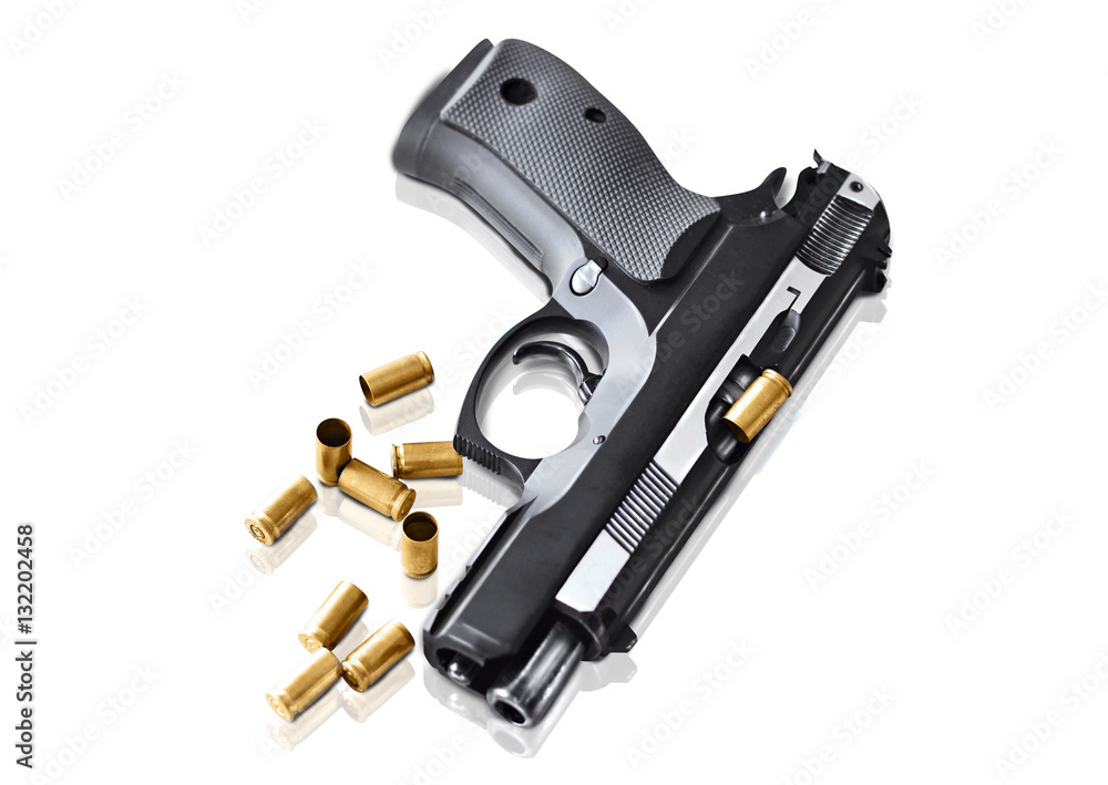 Obraz premium real hand gun pistole 9mm isolated