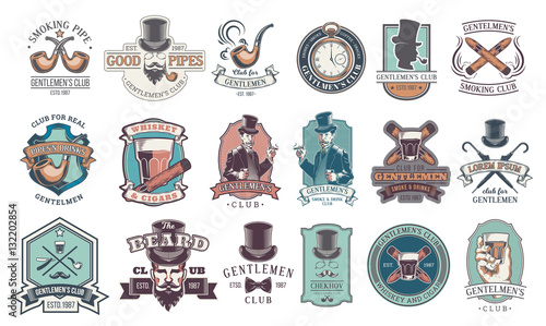 Set of vintage gentleman emblems, labels.