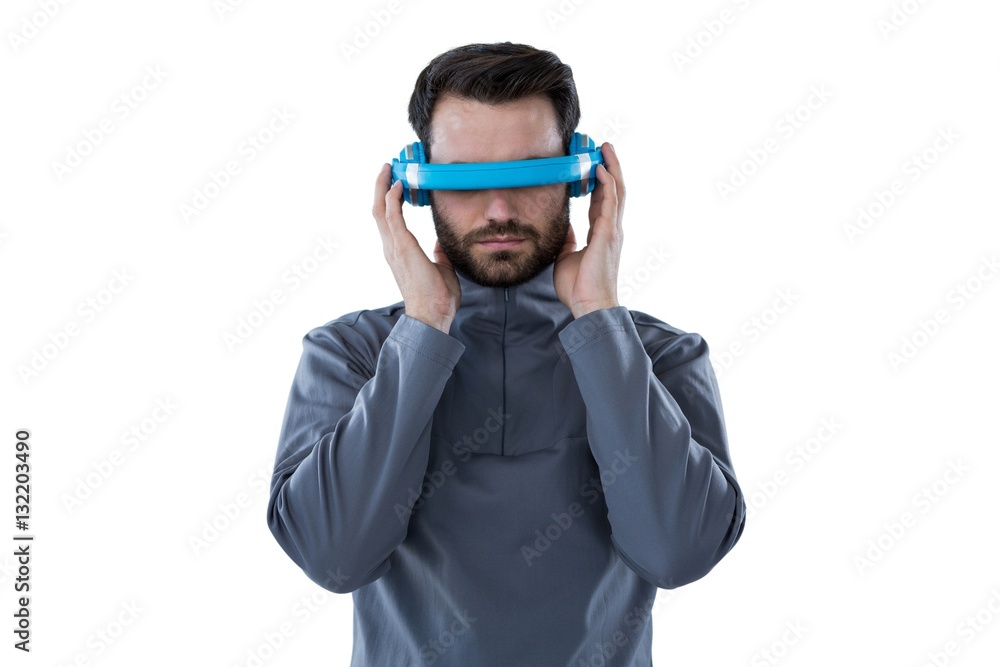 Man using virtual reality headset Man using virtual reality headset