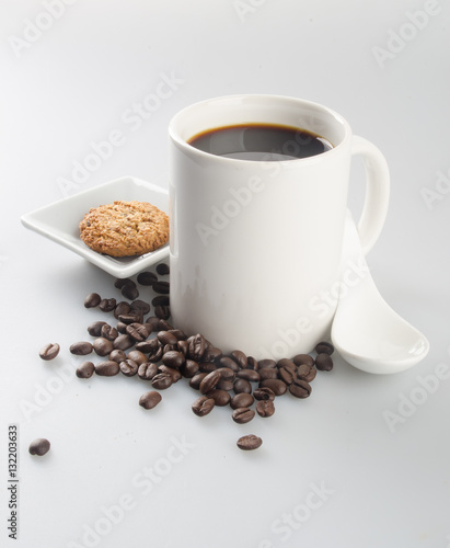 coffee or cup of coffee and cookie on background.