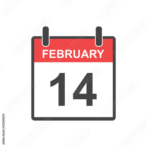 February 14 calendar icon. Vector illustration in flat style. Valentines day on 14th February.