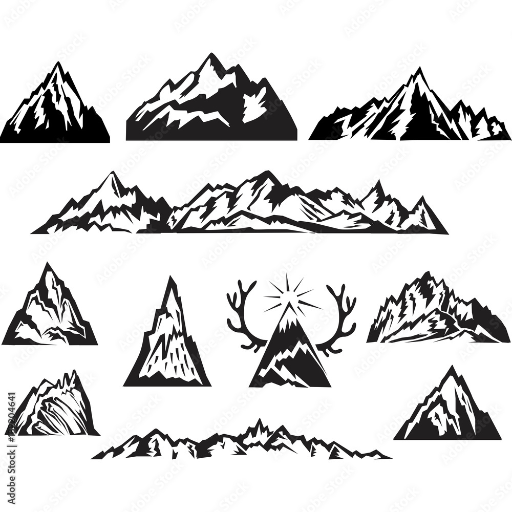 Simple black and white vector mountain set Stock Vector | Adobe Stock