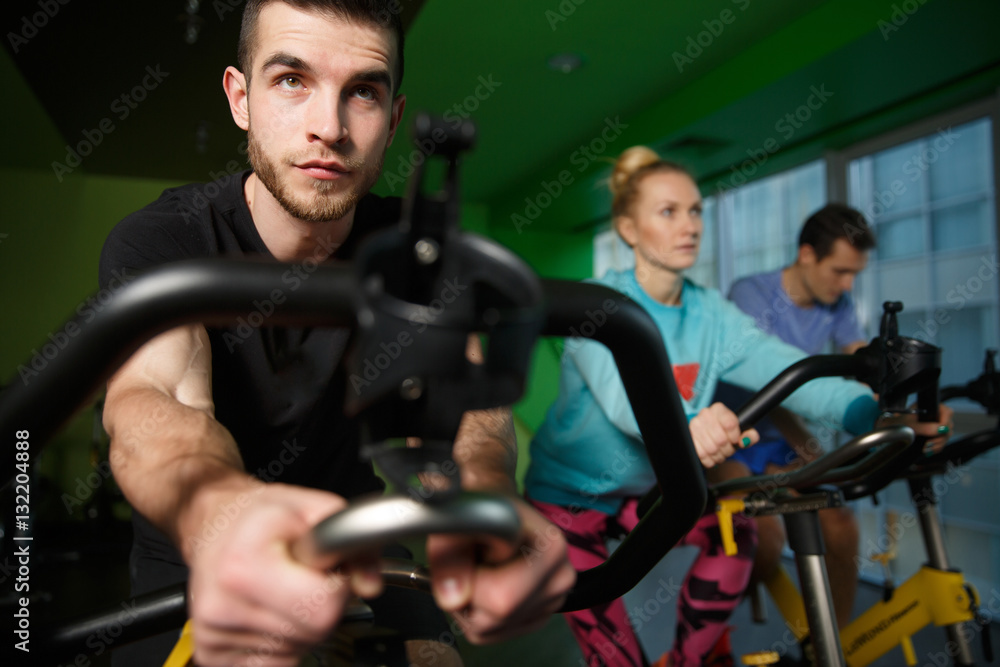 Young sportsmens practiced on simulators Young sportsmens practiced on simulators