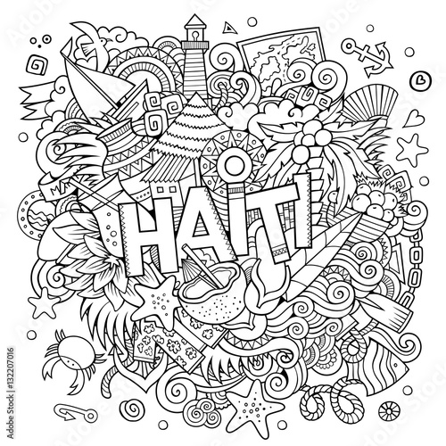 Haiti hand lettering and doodles elements background