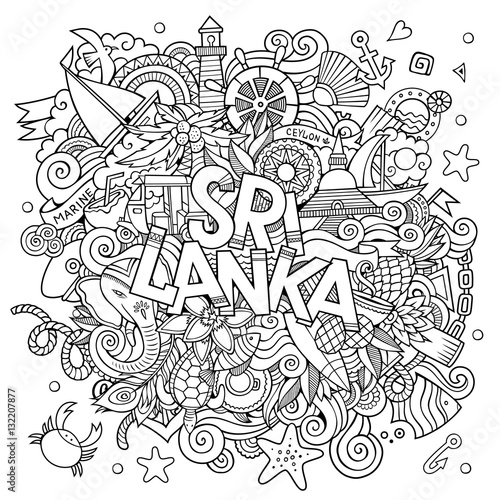 Sri Lanka country hand lettering and doodles elements