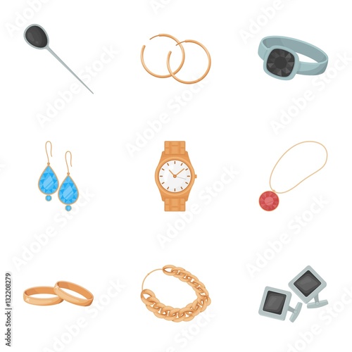 Jewelry and accessories set icons in cartoon style. Big collection of jewelry and accessories vector symbol stock illustration
