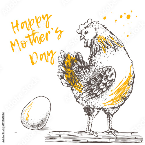 Vintage design with hen and egg. Happy Mother day.