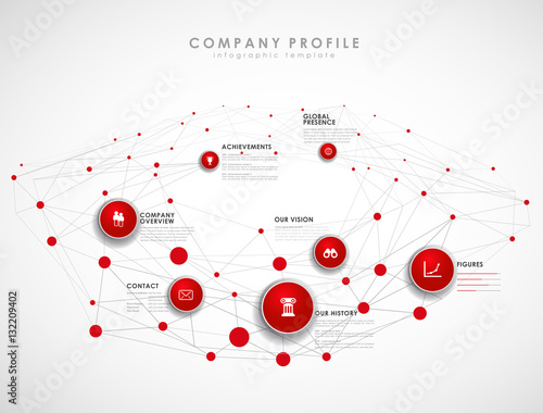 Company profile overview template with red circles and dots - li