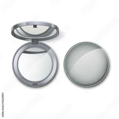 Silver Metal Round Pocket Cosmetic Make up Small Mirror Isolated on White Background