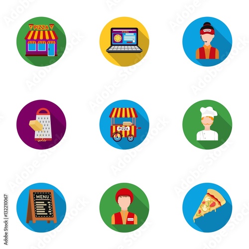 Pizza and pizzeria set icons in flat style. Big collection of pizza and pizzeria vector symbol stock illustration