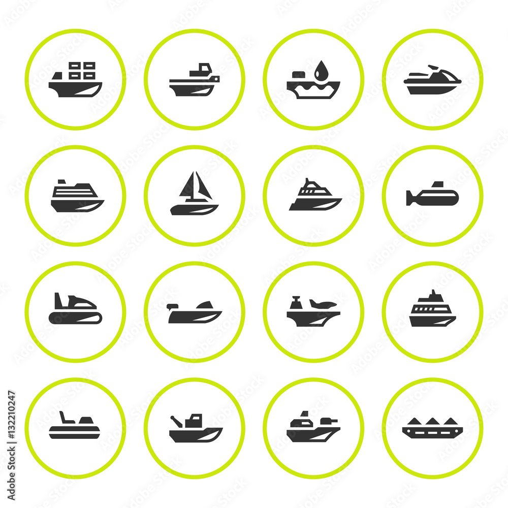 Set round icons of water transport Set round icons of water transport