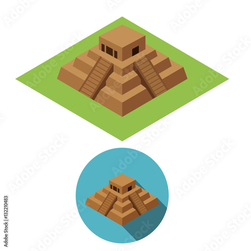 Chichen Itza icons in isometric style, vector