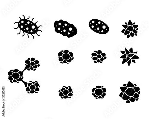 Set of virus and cancer cell icons in silhouette