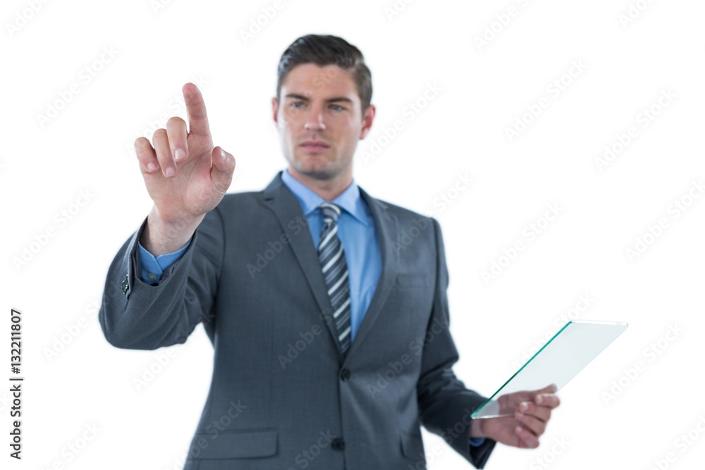 Businessman holding a futuristic digital tablet Businessman holding a futuristic digital tablet